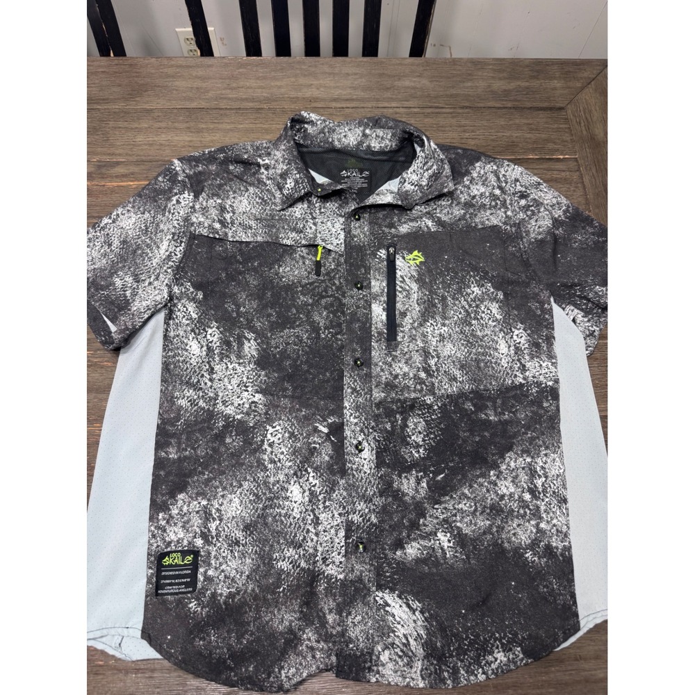 Loco Skailz Mens XXL Fishing Shirt Short Sleeve Performance Button Down Black